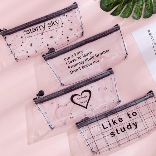 1 Pcs Kawaii Pencil Case Cartoon Transparent Letter Octagonal School Pencil Box Pencilcase School Supplies Stationery