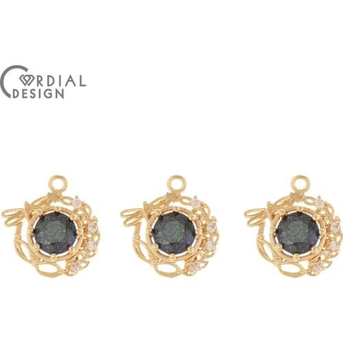 Cordial Design 20Pcs 12*14MM Jewelry Accessories/Pendant/Genuine Gold Plating/Flower Shape/Hand Made/CZ Charms/Earring Findings