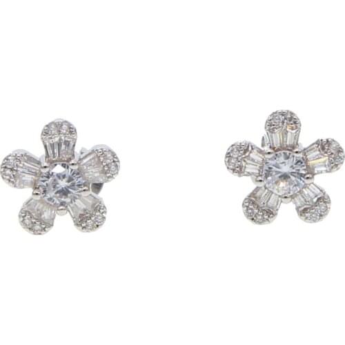 Flower shape stud micro pave cz earring 2019 new arrival top quality factory wholesale elegance lovely girl christmas gift