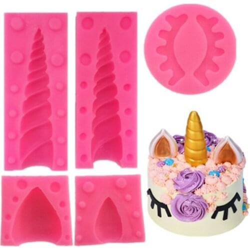 5PCS 3D Horn Ears Eyelashes Mould Unicorn Cake Topper Decoration Silicone Molds for Fondant Chocolate Paste Candle Polymer Clay