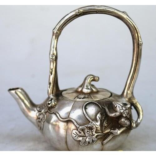 Antique Old QingDynasty silver carving pot,pumpkin bottle, hand crafts,best collection&adornment,free shipping