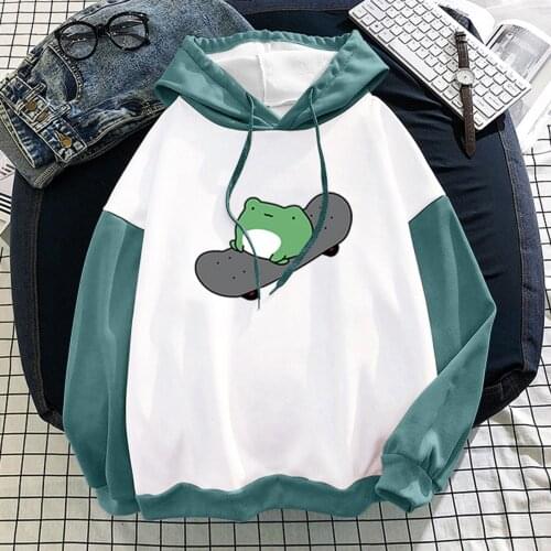 Hoodie Frog Harajuku Fashion Womens Winter Hoodie Kawaii Cute Casual Streetwear Aesthetic Oversize Top Women Loose Sweatshirts