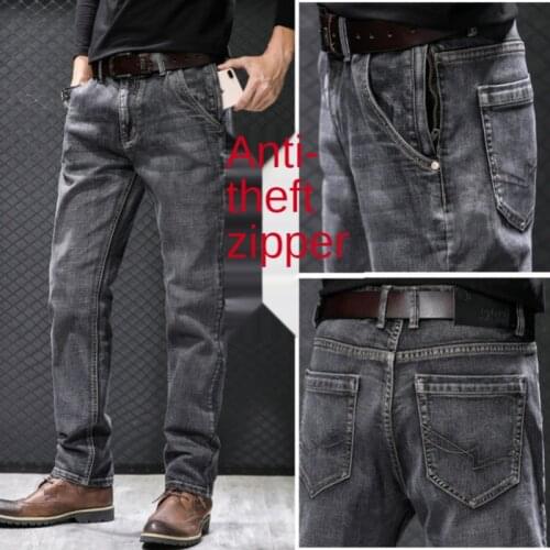 Thin Stretch Men Jeans Multi-Pocket Anti-Theft Zipper Plus Size Loose Straight Trousers High Waist Male Oversized Denim Pants 46
