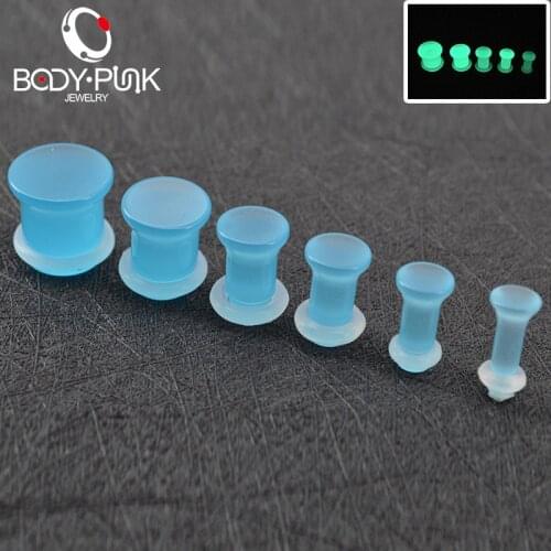 BODY PUNK Punk Jewelry Blue Acrylic Glow In The Dark Plug Acrylic Flesh Tunnels Ear Plugs Piercing Expander Ear Gauges SPLG 010