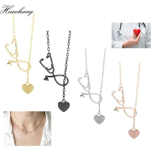 Medical Themed Jewelry 4 Colors Stethoscope Lariat Necklace Heart Stethoscope Pendant for Doctor medical student Nurse Trinket