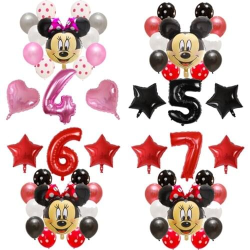 14Pcs/lot Disney Minnie Balloons Mickey Mouse Birthday Party Decorations Baby Shower Decor Kids Toy Number Balloon Helium Globos