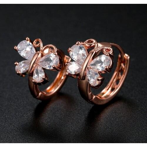 Rose Gold Silver Color Clip Earrings Female Luxury White Zircon Earrings Cute Butterfly Crystal Stone Wedding Earrings For Women