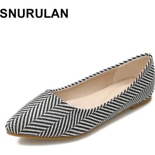 SNURULANLarge Size Women Cloth Shoes Loafers Slip On Flats Pointed Toe Shallow Single Office Lady Espadrilles Sweet Stripe Zapat