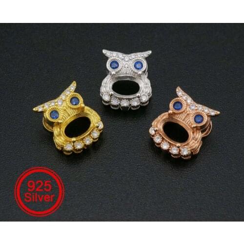 1Pcs 4x6MM Oval Prong Pendant Settings Kawaii Owl Rose Gold Plated Solid 925 Sterling Silver Charm Bezel Tray 1421128