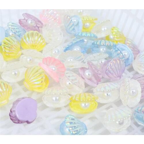 10Pcs Kawaii Cute Color Plated Pearl Shells Mermaid Shells 3D Art Design Colorful Resin Decoration DIY Mermaid Party Decoration