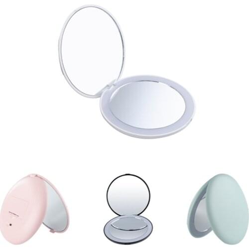 2/10X Magnifying Mirror LED Makeup Mirror Portable Makeup Vanity Foldable Pocket Mirror Cosmetic Hand Compact Mirror Makeup Tool