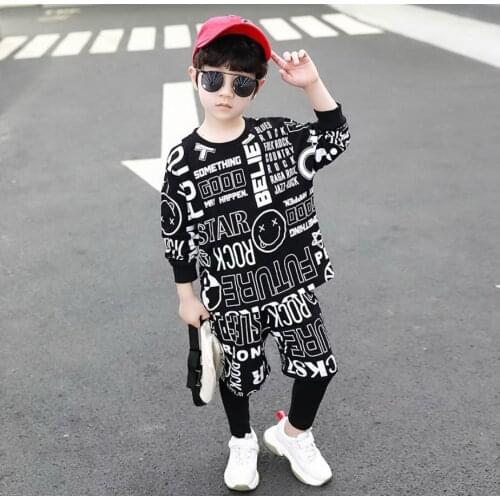 2020 Fashion tide T-shirt+pants set kids spring&autumn set childrens fake two-piece childrens clothing baby boy two-piece set