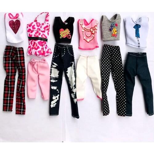 Newest Fashion Handmade 12 Items/Lot Doll Accessories Freeshipping =6 Tops +6 Pants Clothes For Barbie Game DIY Birthday Present
