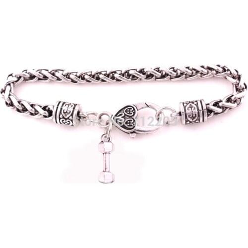Fitness Gym bracelet Wheat Link Chain with Dumbbell pendant Bracelets