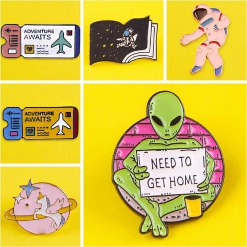Stray Alien NEED TO GET HOME Enamel Pin Cute Space Unicorn Planet Baby Badge Brooch Lapel Pin Denim Jean Shirt Bags Jewelry Gift