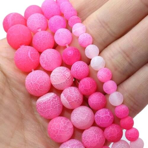 Natural Rose Red Frost Cracked Agates Stone Loose Spacer Bead For Jewelry Making DIY Bracelet Necklace Accessories 4 6 8 10 12mm