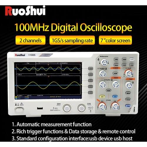 RuoShui Digital oscilloscope 100mhz 2channels 1gsa/s 7'' Tft Lcd High Accuracy Original USB Full bandwidth Storage Oscilloscope