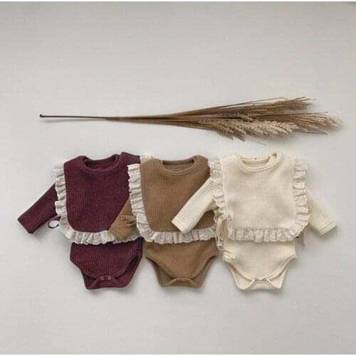 2021 autumn Korean childrens thick knitted cotton BABY BODYSUIT baby long sleeve fart suit + vest suit