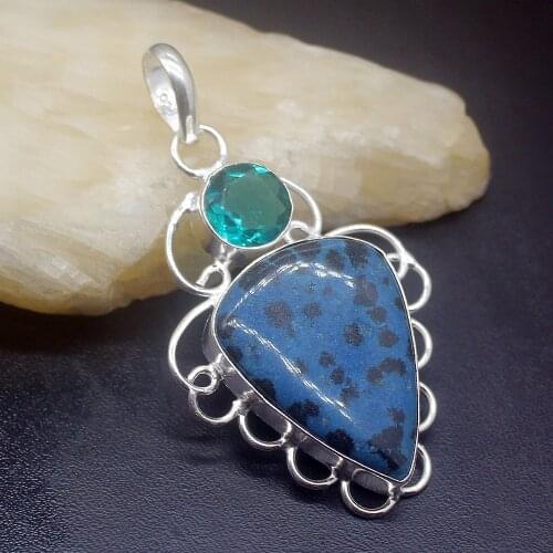 Gemstonefactory Jewelry Big Promotion 925 Silver Dalmatian Jasper Green Topaz Fashion Women Ladies Gifts Necklace Pendant 0484