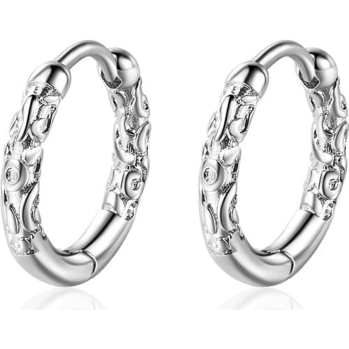 Geometric Black Metal Engrave Flower Hoop Earrings For Women Korean Fashion Jewelry Gifts SD2170
