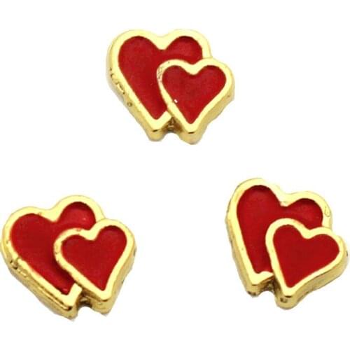 Hot Sate 10pcs/lot Metal Enamel Red Heart Floating Charms For Living Brecelet Charms Necklace