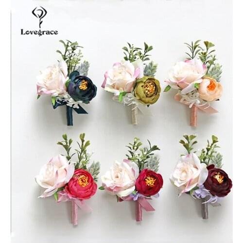 Lovegrace Boutonniere Groomsman Marriage Corsages Bridesmaids Brooches Wedding Corsage Pins Flowers Wedding Witeness Accessories