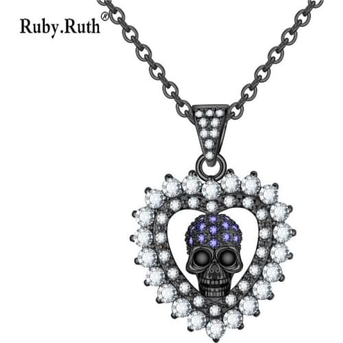 Fashion Love Heart Punk Skull Necklaces Pendants Zircon Crystals Necklaces Valentines day wedding Jewelry gift