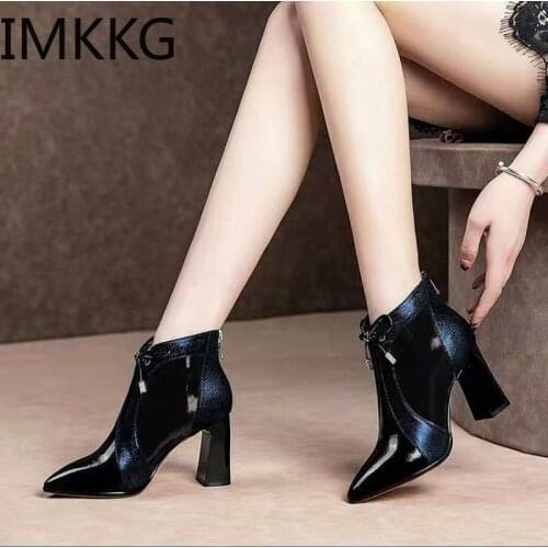 2020 fashion Womens Booties High Heeled Ankle Boots Woman Spring/Autumn Martin Boot Warm Shoes Pointed toe Thick Heel