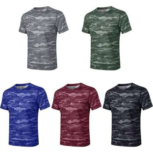 Mens Sport Loose T-shirt Outdoor Training Gym Running Camouflage Quick-drying Breathable Short-sleeved Top Shirt
