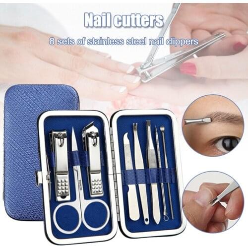 8pcs Nail Clip Set Stainless Steel Nail Scissors Clipper Cutter Trimmer Manicure Multi-Purpose Fingernail Toenail Tools Kit
