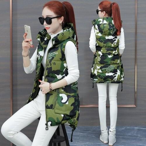 2020 New Winter Vest women Casual Autumn Winter Sleeveless Waistcoat Hooded Long Warm Cotton Padded Top Vest Jacket
