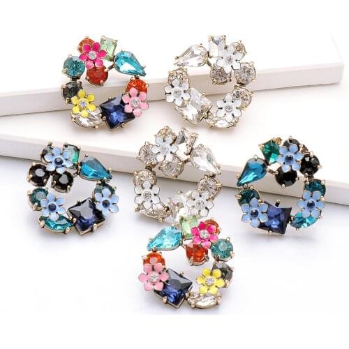 Wholesale New Colorful Flower Earrings DIY Women Cute Vintage Rhinestone Hanging Dangle Earrings Za Zircon Pendientes Jewelry