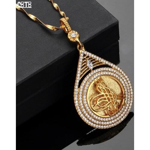 Wholesale Turkish Coin Pendant Muslim Arab Necklace Women/Men Fashion Luxury Metal with Rhinestone Round Jewelry Gift