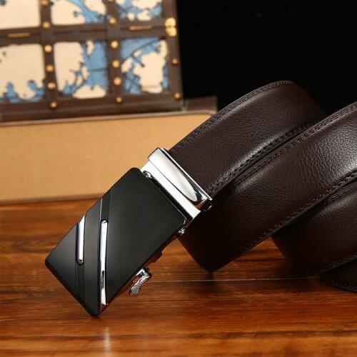 Aoluolan Famous Brand leather Quality Automatic Buckle black Belts Cummerbunds hombre Men Belt Male Strap