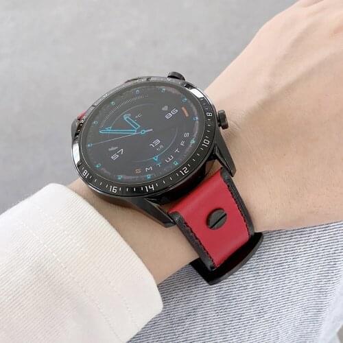 For Huawei Watch 3 Pro GT2 2e Watchband Real Leather Rivet Wrist Bracelet for Galaxy Watch3 45/46mm Watch Strap Universal 22mm