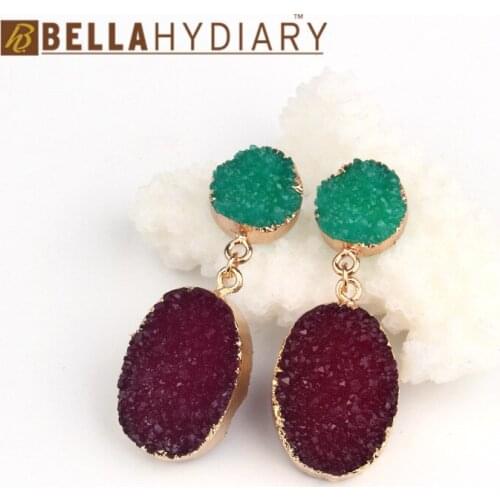Bijoux European Simulated Stone Geometric Oval Druzy Resin Earrings Drop Earrings For Women Jewelry Statement Pendientes Brinco