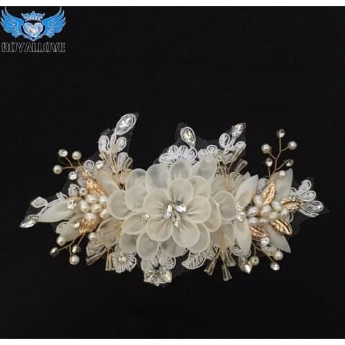 Bridal rhinestone applique with handmade 3D flower rhinestones and beads rosette applique crystal headband embellishment 10pcs