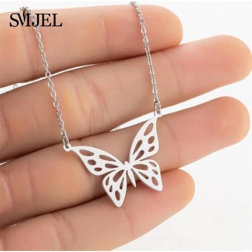 Bohemian Cute Butterfly Necklaces Pendants for Women Stainless Steel Sweet Animal Choker Girls Fashion Jewelry Collar de mujer