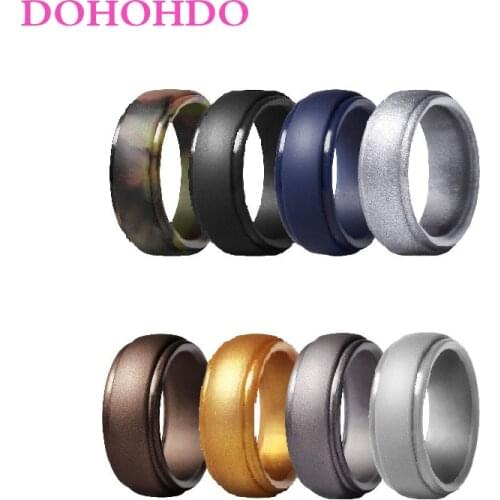DOHOHDO 7-14 Size New Men Rings Hypoallergenic Flexible Men Wedding Rubber Bands 8mm Food Grade FDA Silicone Finger Ring Anillos