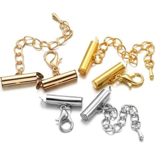 10set/lot For DIY Jewelry Making Accessories End Clasp With Chain Buckles Tubes Slider End Caps Connectors Crimp End Beads Slide