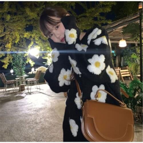 Ins Lazy Style Floral Print Embroidery Chic Sweater for Ladies Elegant Casual Oversize All-match Pullovers 2020 Winter Fashion