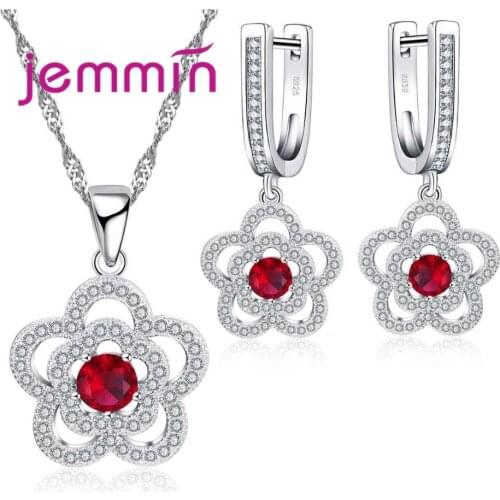 Women Wedding Bridal Jewelry Sets Fashion Hollow Blossom Necklace&Earring Set 925 Sterling Silver Bijoux Girls Flower Set