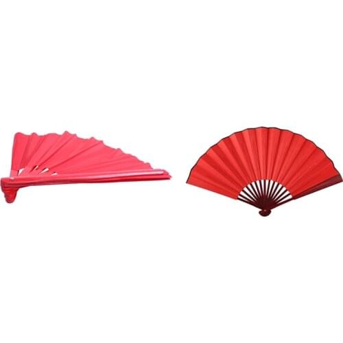 2 Pcs Fan: 1 Pcs Bamboo Structure of Kung Fu Martial Hand Fan & 1 Pcs China Fan Dance Sub Blank Silk Silk Fan,Gules Red