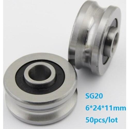 20pcs/50pcs SG20 6x24x11mm U groove roller bearing roller wheel pulley ball bearing guide track 6*24*11mm