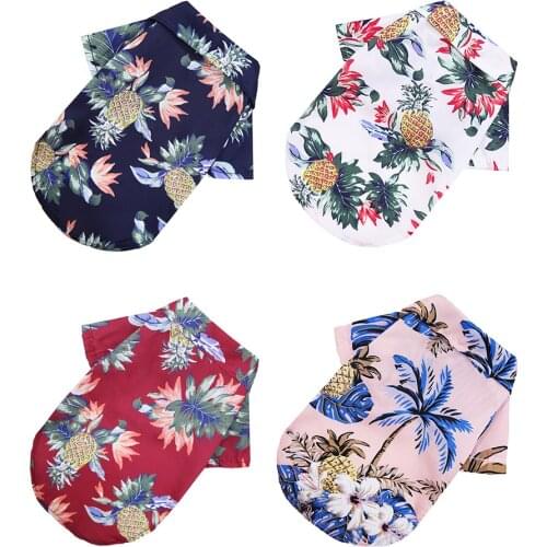 2021 Summer Beach Pineapple Dogs Coconut Tree Shirt Pet T-Shirt Floral Clothes Puppy Hawaiian Beach for Chihuahua
