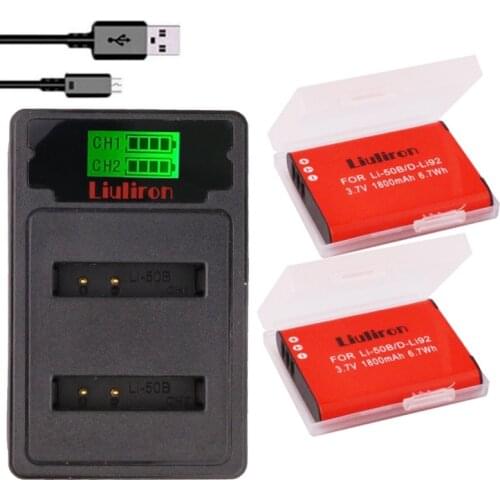 3.7v 1800mAh Li-50B D-LI92 Li 50B D LI92 Battery + USB Dual Charger For Olympus 1020 1010 1030 Pentax PENTAX Optio I-10 X70