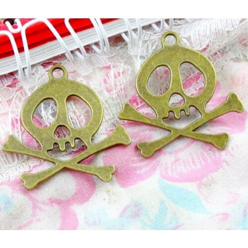 30Pcs/Lot 30*30MM Skull Charms Antique Bronze Color Pirate Pendants Diy Jewelry Accessories