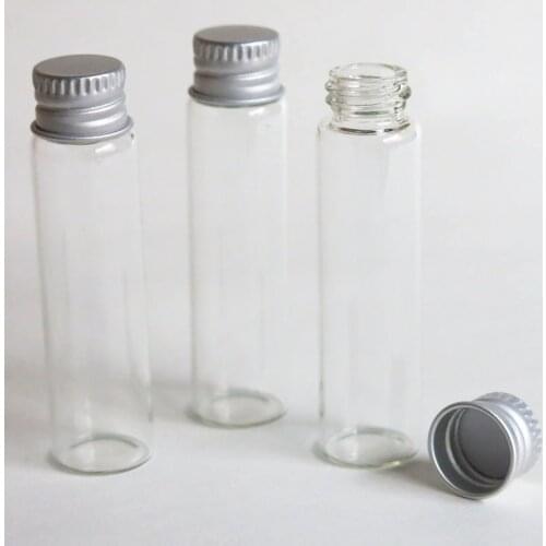 30pcs Clear Glass Bottle Test Tube With Silver Aluminum Lid DIY Tools Wishing Bottles Lab Supply Portable Empty Packaging