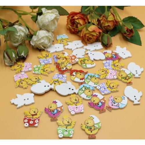 50pcs Cute chick Buttons 2 Holes Mixed Sewing Accessories Wooden Bottons for Craft Scrapbooking DIY Scrapbooking
