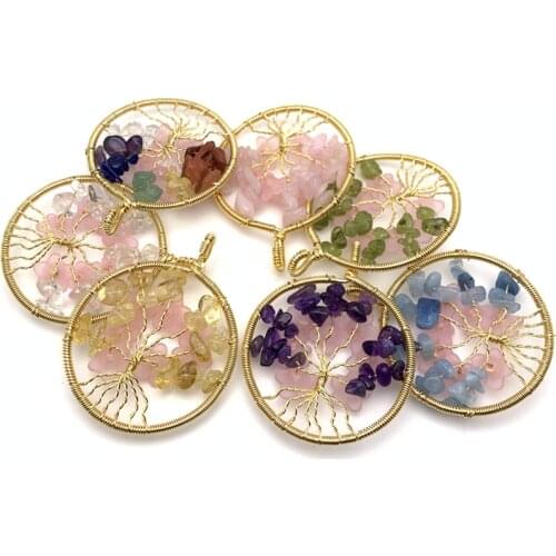 7 Chakra Quartz Natural Stone Tree of Life pendulum Flowers Pendant Necklace for Women Healing Crystal Necklaces Pendants